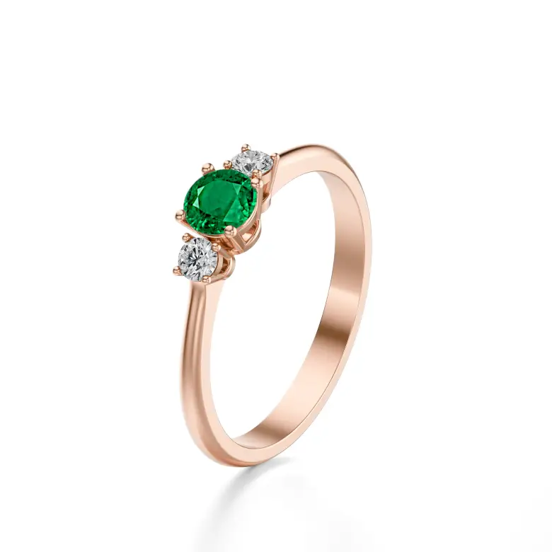 Pierścionek z szmaragdem i brylantami różowe złoto AJPZ_102